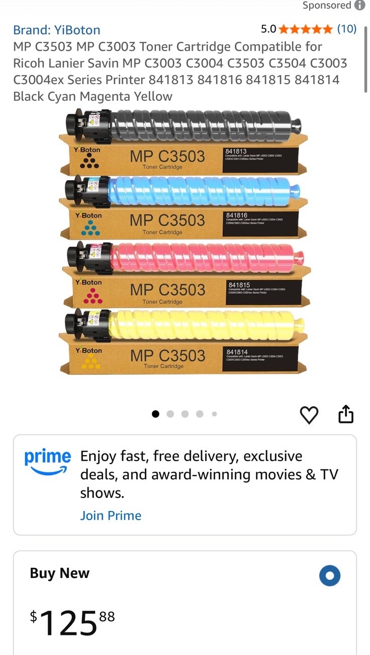 4PK Toner Cartridge Ricoh MP C3003 C3004 C3503 C3504 Black Cyan Magenta Yellow