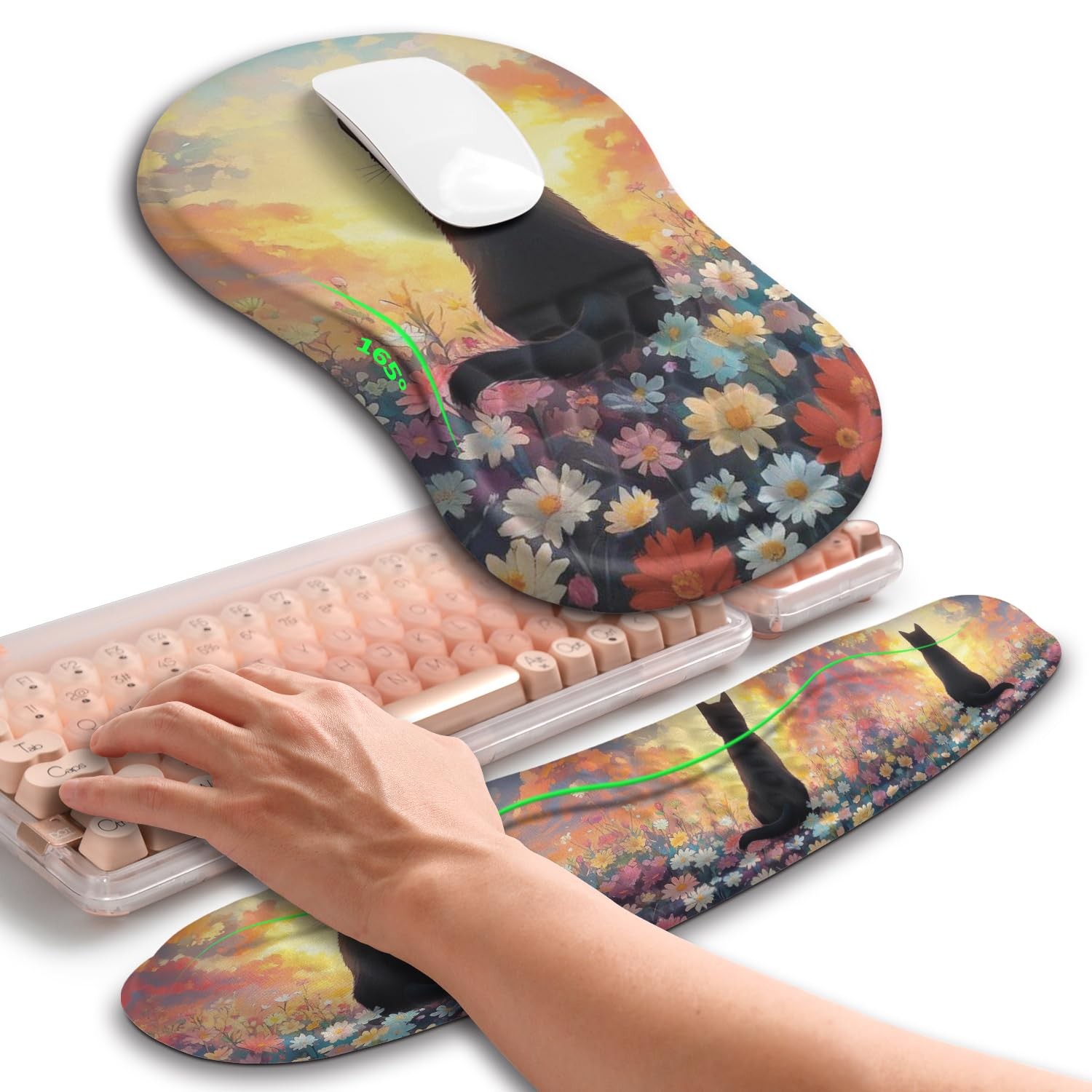 2in1 Combination Wave Keyboard Wrist Rest Ergonomic Mouse Pad Memory Foam Cat