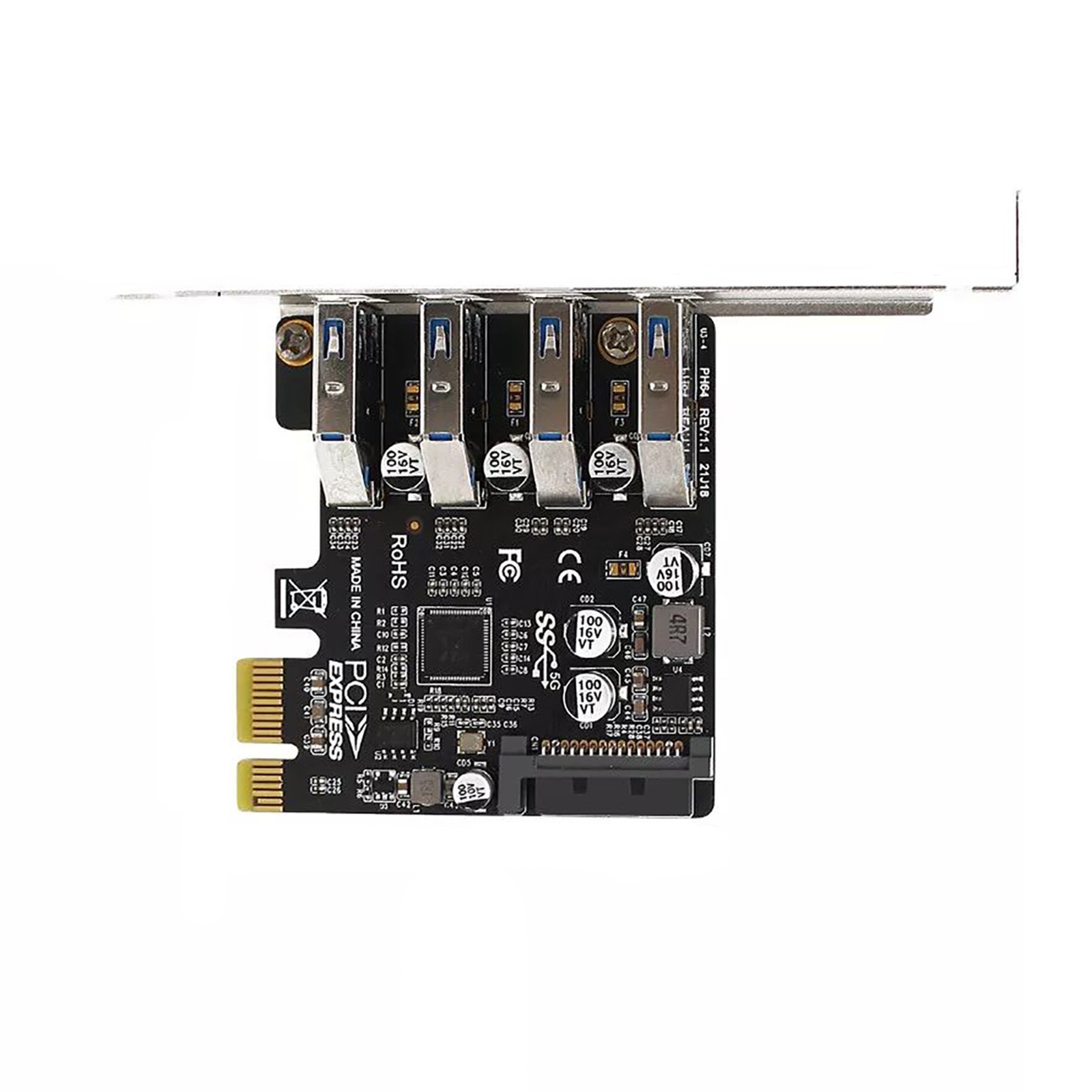4Port PH64 PCIe To USB3.0 Hub PCI-Express Expansion Card Adapter Controller Card