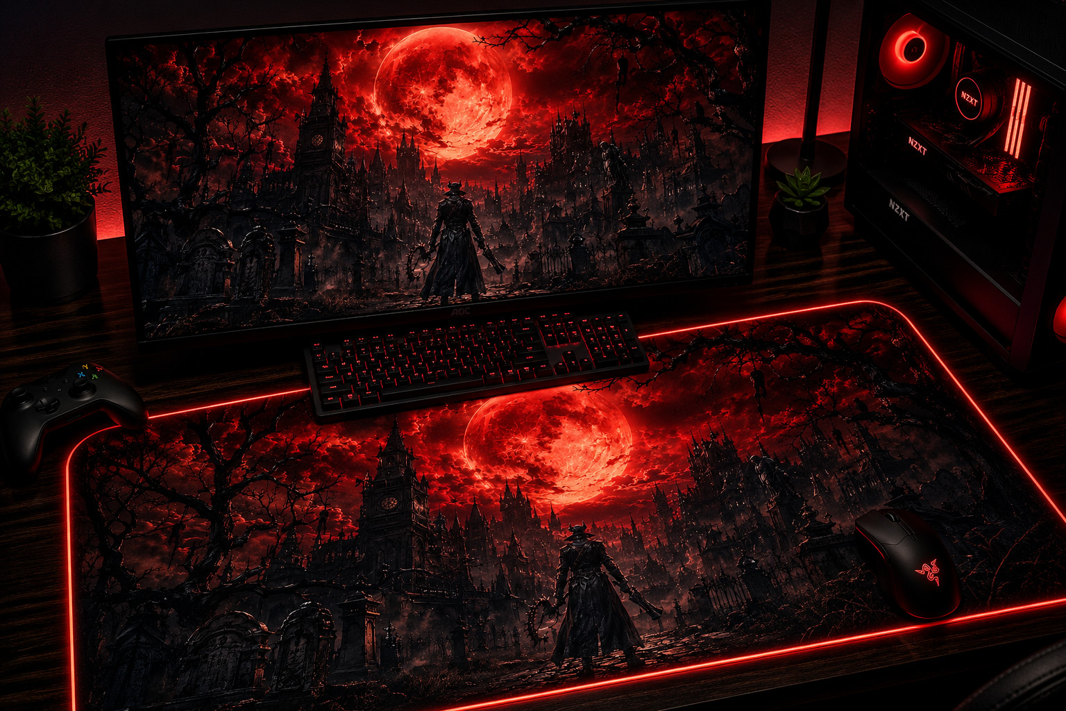 Bloodborne RGB XXL Mouse Pad Hunter Lady Maria Gaming Desk Mat Gothic RPG