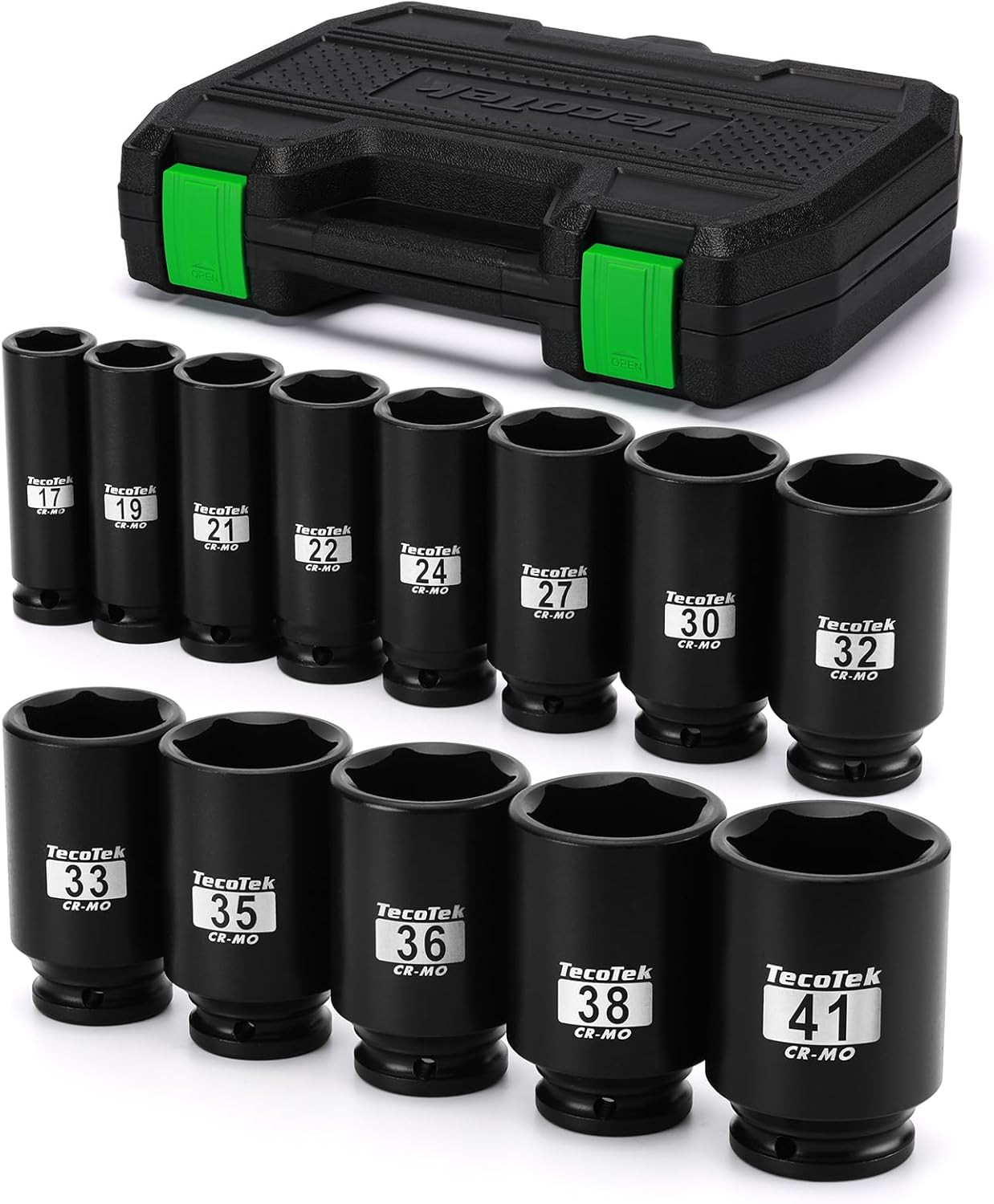 1/2" Drive Deep 6-Point Impact Socket Set, 13-Piece Spindle Axle Nut Impact Sock