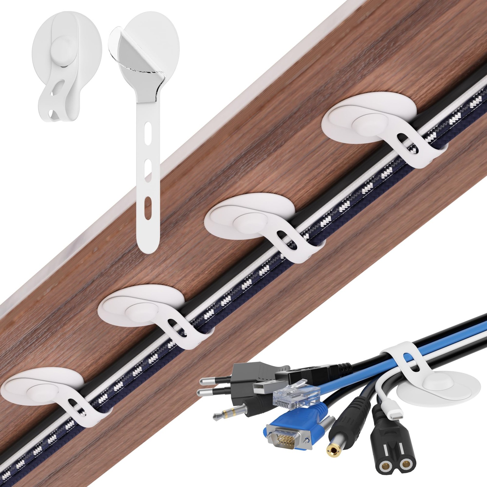 Nearockle Cable Management Under Desk, Adhesive Cable Ties, 20Pack-White | Ad...