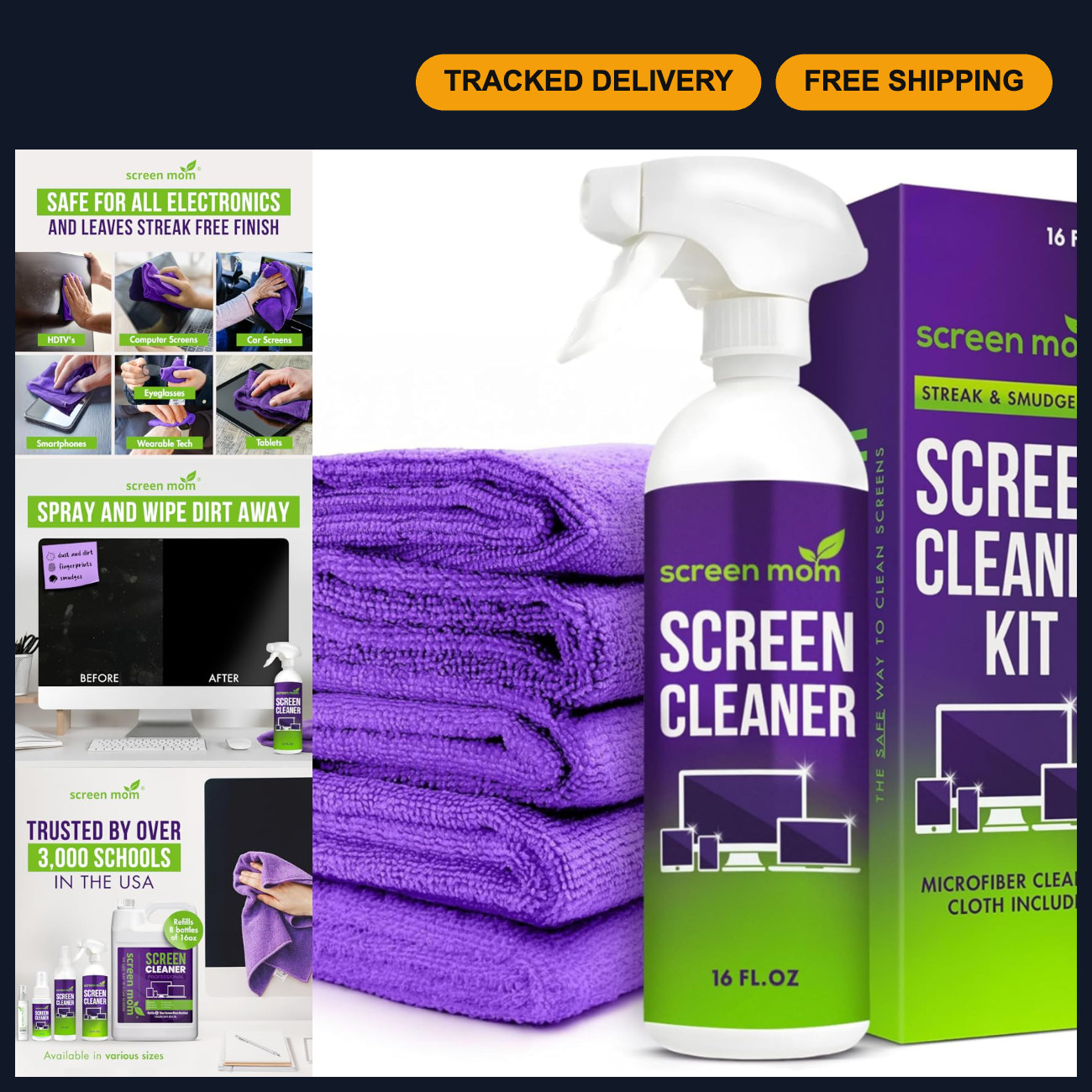 Screen Cleaner Spray & Microfiber Towel Bundle - 16oz Electronics Cleaning Kit f