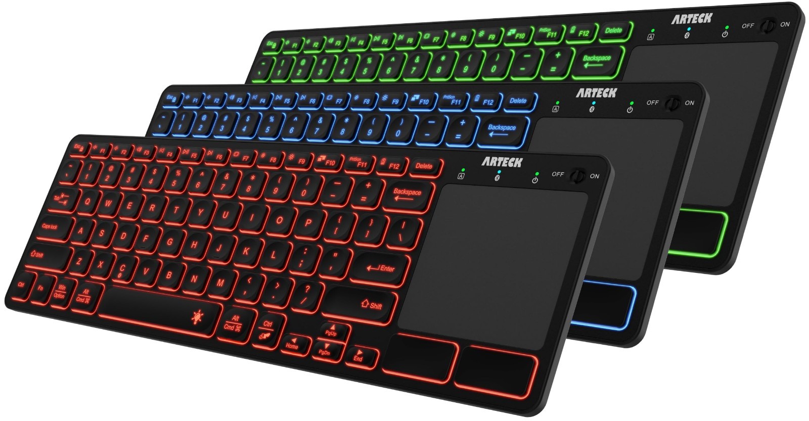 Universal Backlit Bluetooth Keyboard with Touchpad - 7 Colors, Media Control for