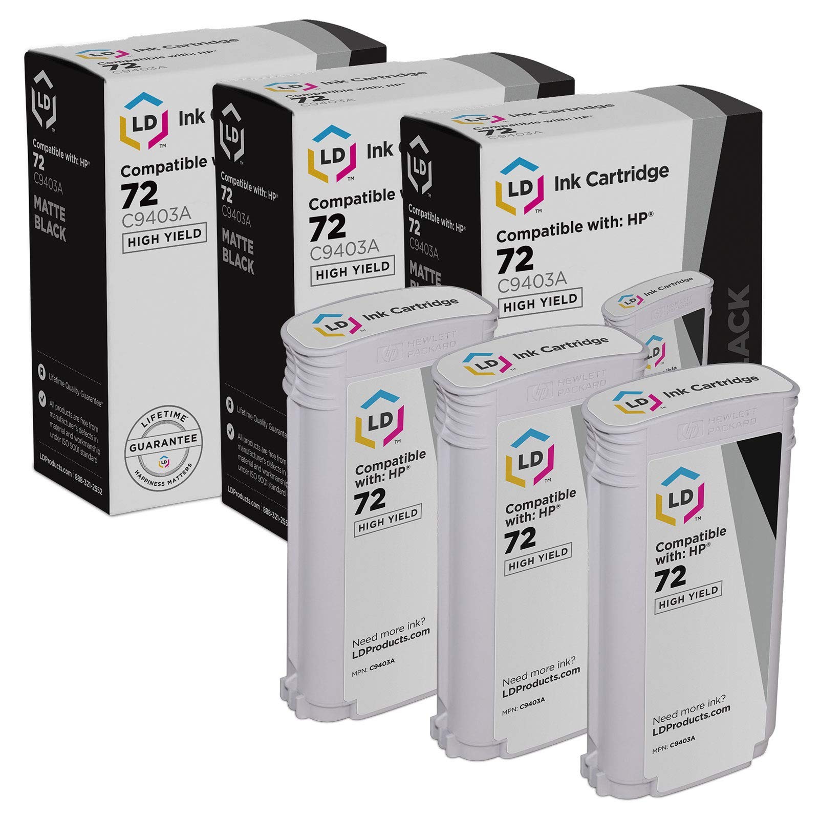 3PK LD Replacement C9403A Compatible with HP 72 Ink Matte Black T1100 T1100