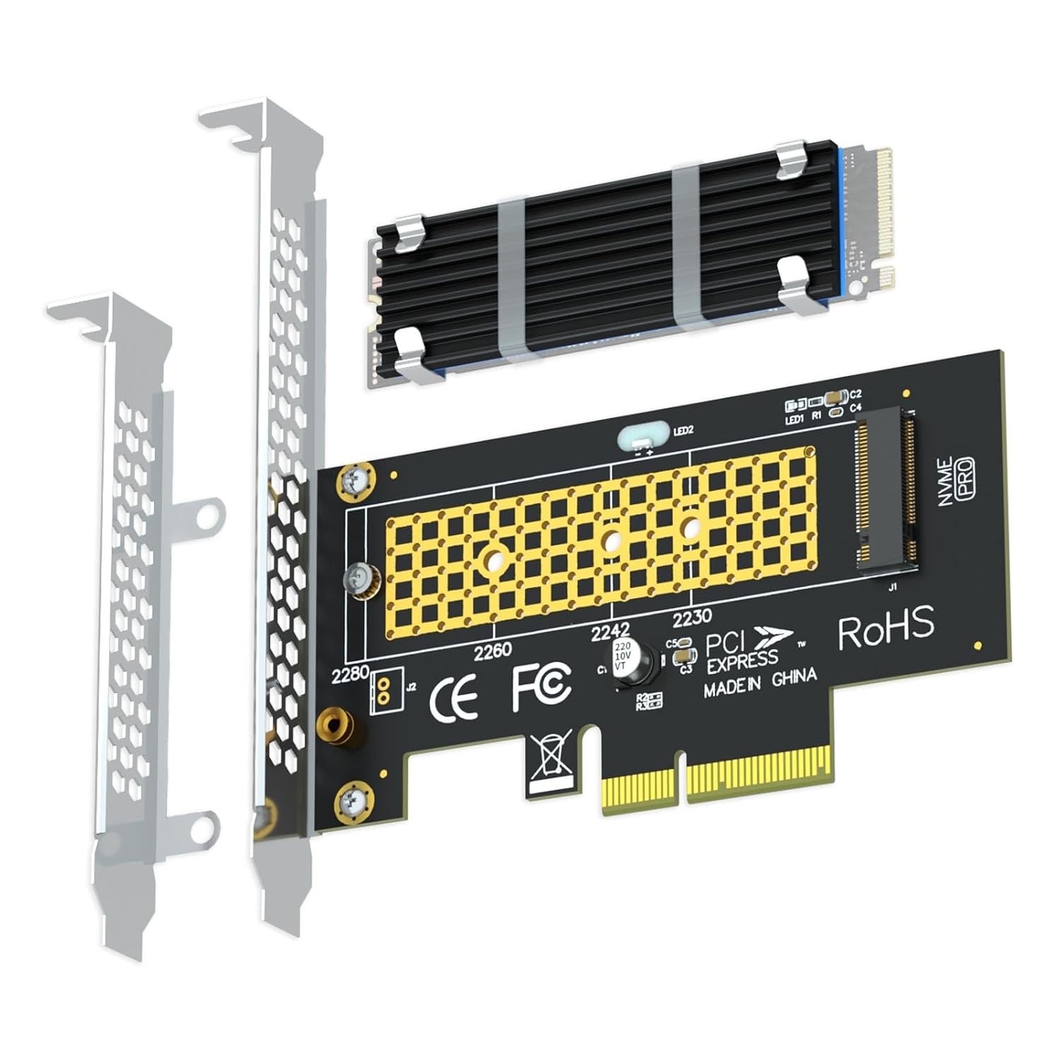 M2 NVMe to PCIe 4.0 X4 Adapter Converter with Heatsink 22x70mm for NVMe SSD