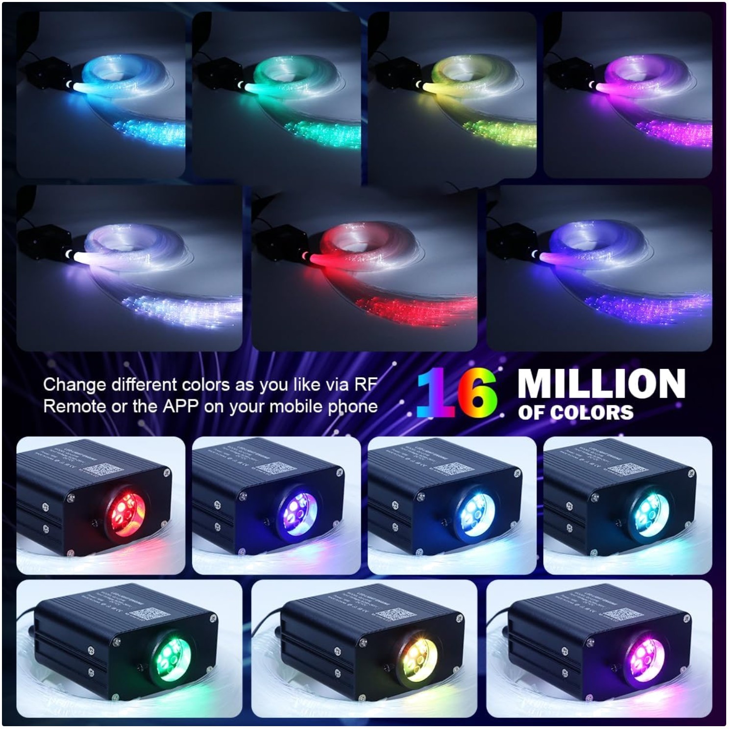 Mini Twinkle Fiber Optic Lights - 200pcs 6.5ft Cable