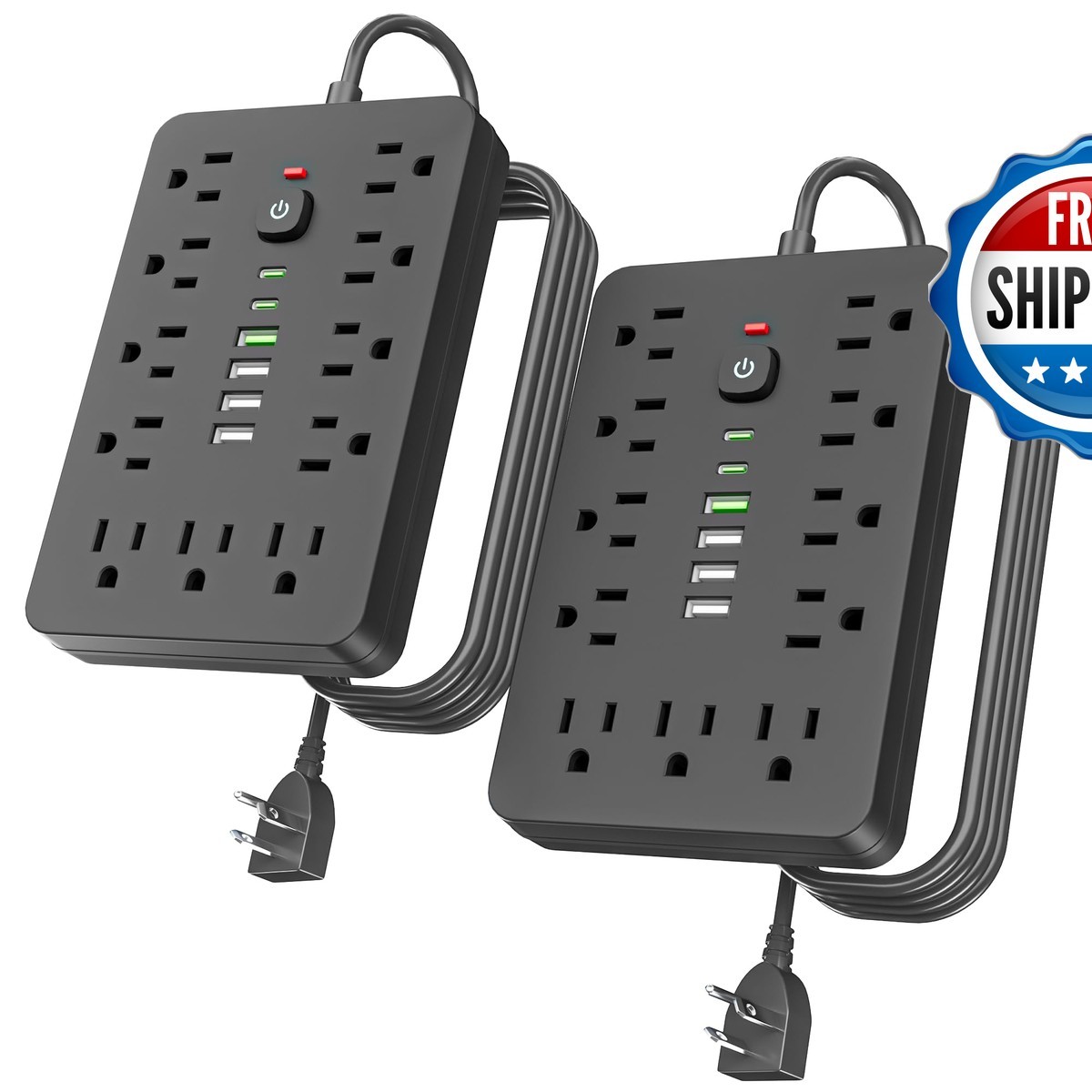 6 FT Flat Plug Surge Protector Power Strip 11 AC Outlets 6 USB Ports