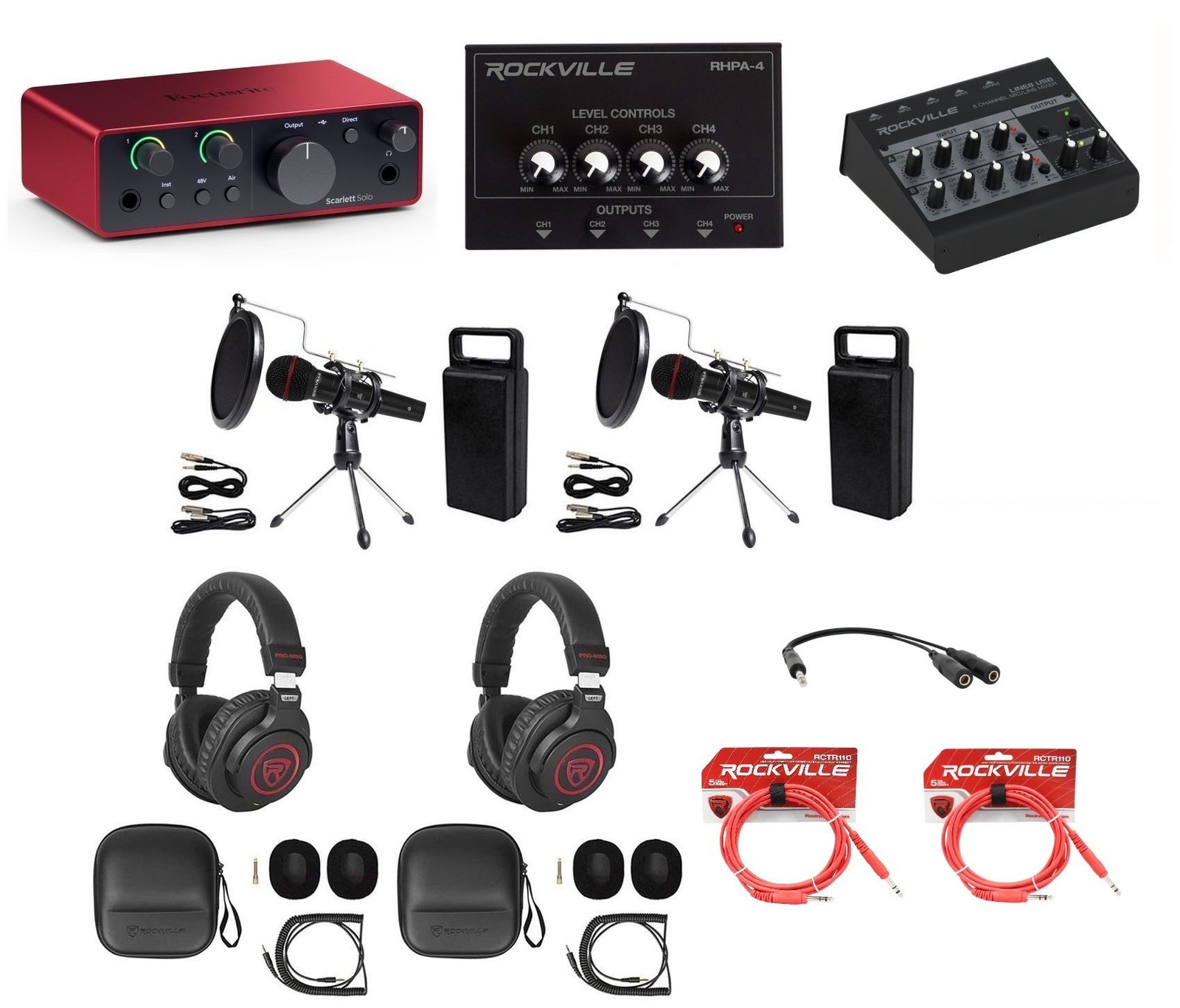 Focusrite 2-Person Podcast Podcasting Recording Kit w/Mics+Stands+Headphones