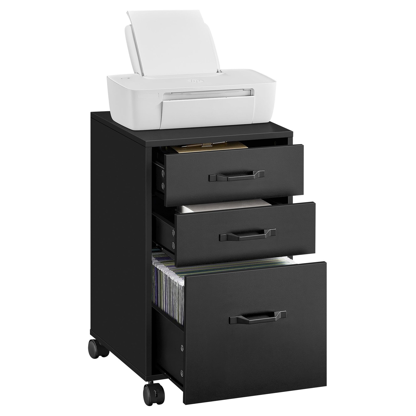 Mobile File Cabinet 3 Drawers with Wheels Ink Black UOFC065B16 VASAGLE Filing
