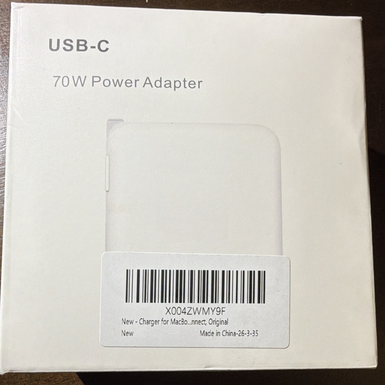 USB-C 70W Power Adapter includes charging cable for MacBook