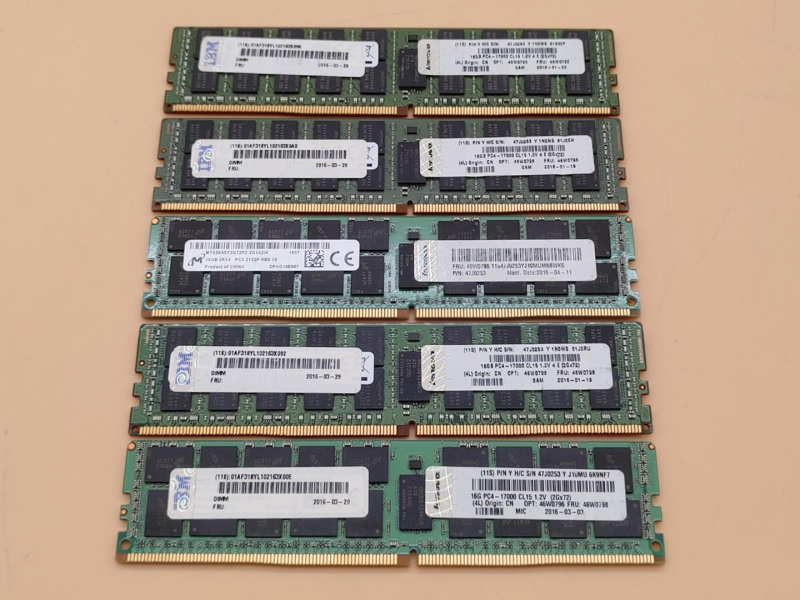 47J0253 IBM 16GB 2Rx4 PC4-2133P TruDDR4 ECC Memory 46W0798 46W0796 - LOT of (5)
