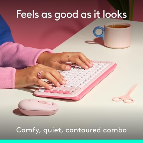 LOGITECH POP ICON COMBO, BLUETOOTH KEYBOARD AND MOUSE COMBO, COMFORTABLE -  ROSE