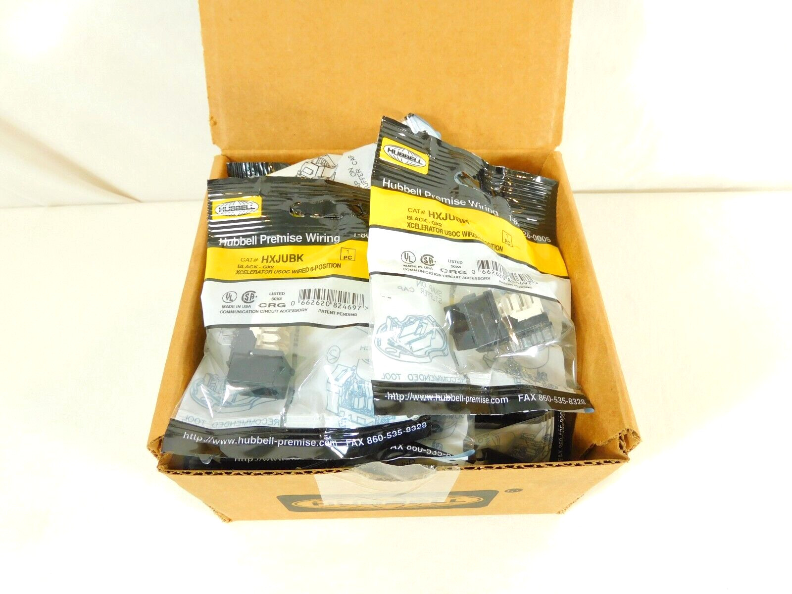 Hubbell Jack USOC HXJUBK HXJ 6-Position RJ-25 USOC Black - QUANTITY OF 25