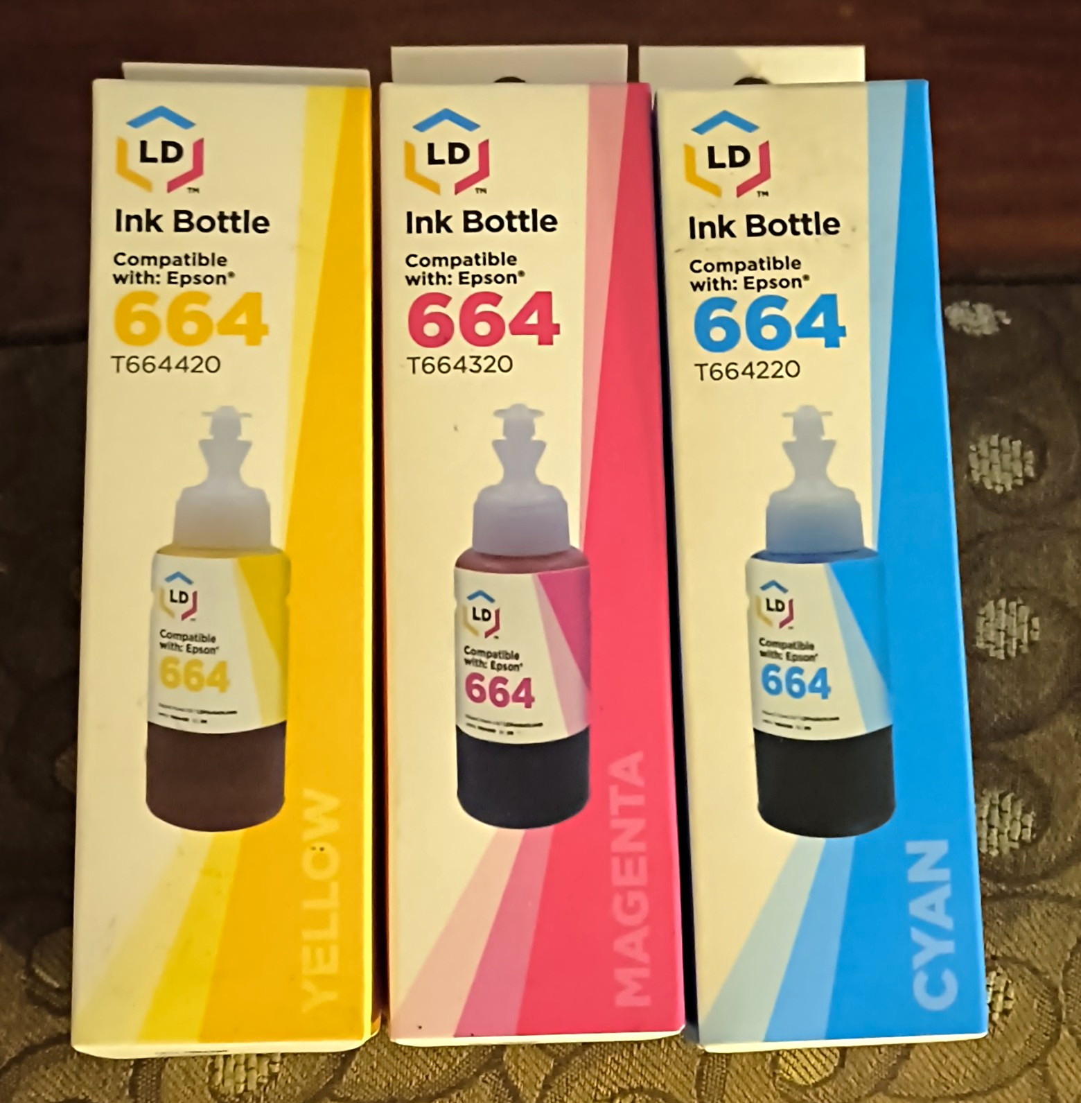 3 LD Ink Bottle for Epson 664 Inkjet Yellow Magenta Cyan T664420 T664320 T664220