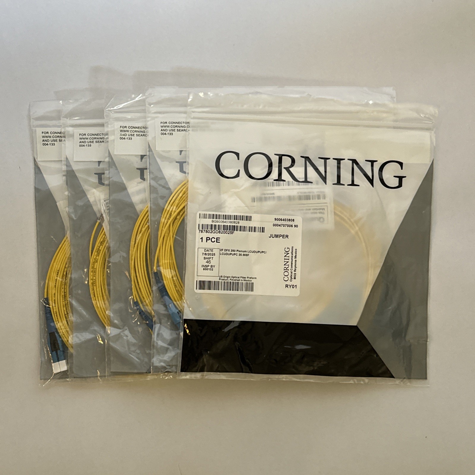 5 CNT CORNING 25ft 2F OM4 DFX250 Plenum LCUDUP/LCUDUP Fiber Optic Jumper Cable