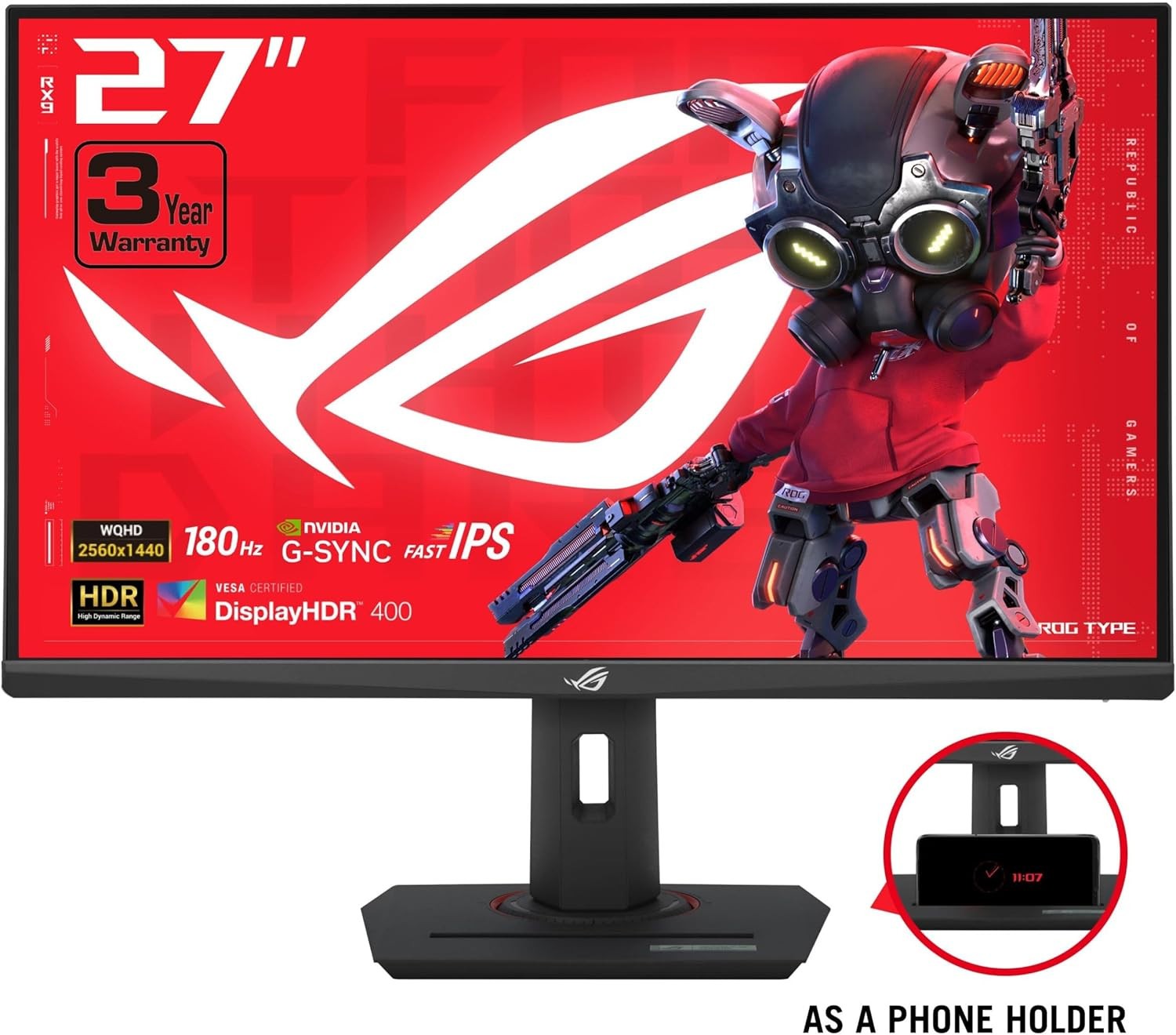 ASUS ROG Strix 27” QHD (2560x1440) HDR400 USB-C Gaming Monitor (XG27ACS), 180Hz