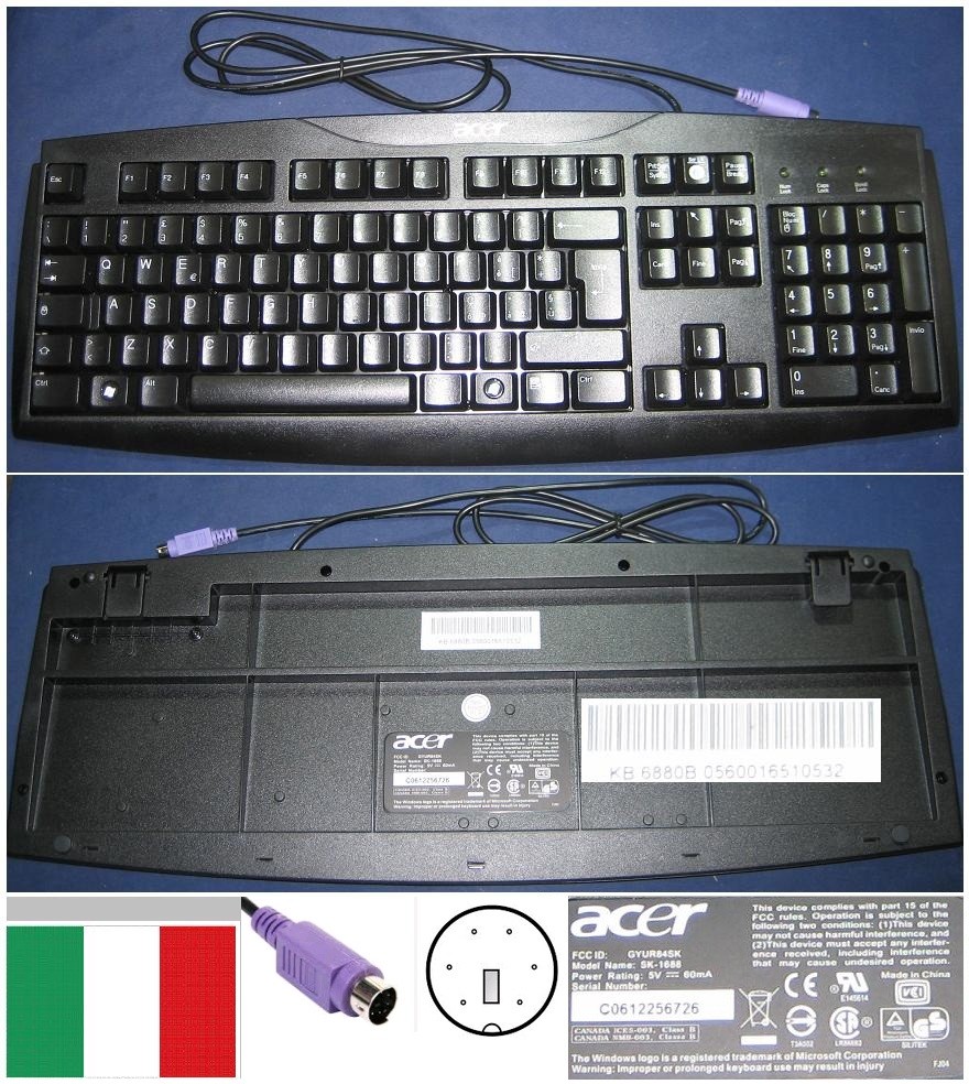 Acer SK-1688 Qwerty Italian Keyboard USB Port