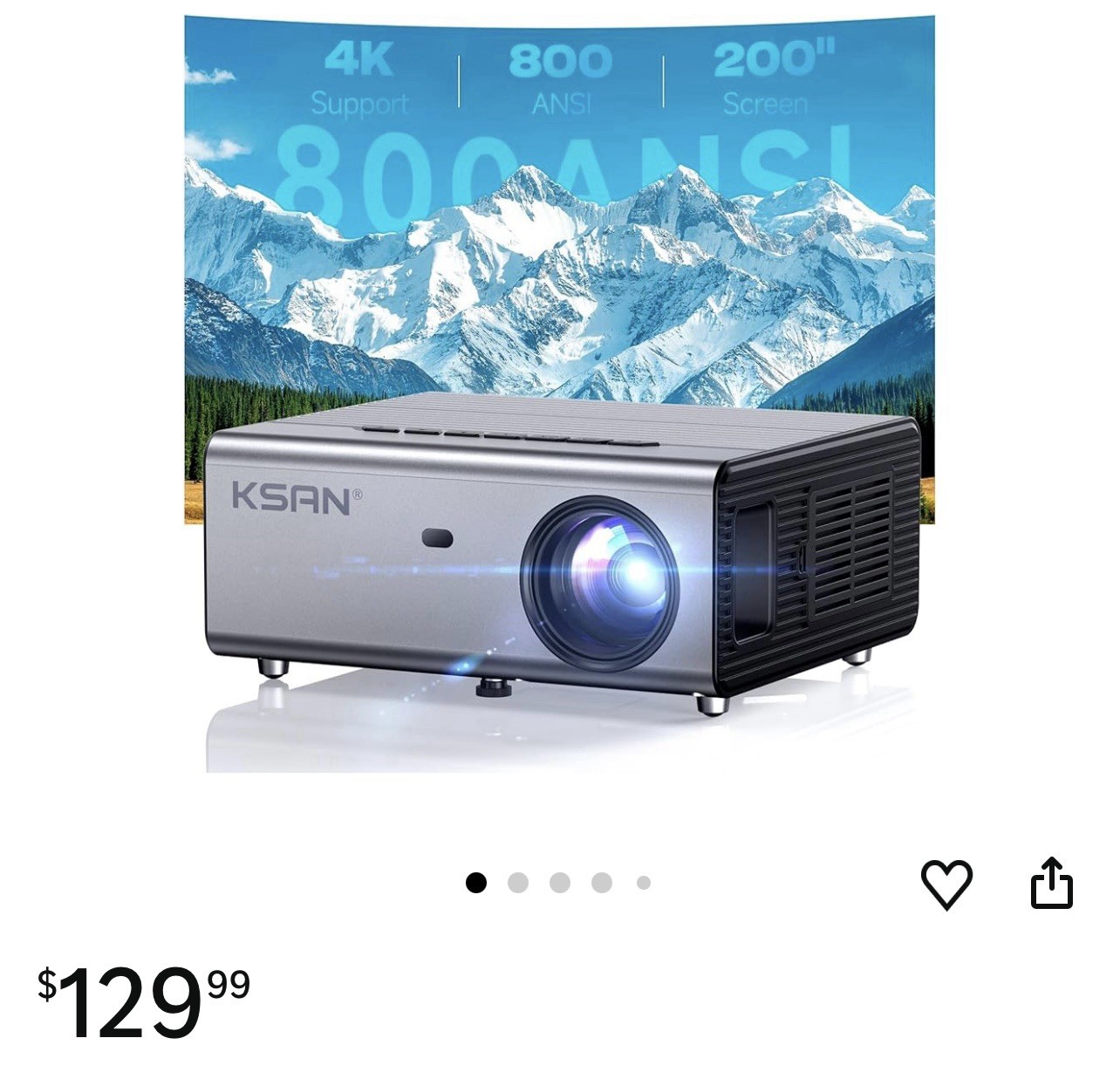 KSAN Projector, [800 ANSI Lumen] 4K Projector with WiFi 6 and Bluetooth 5.2, ...