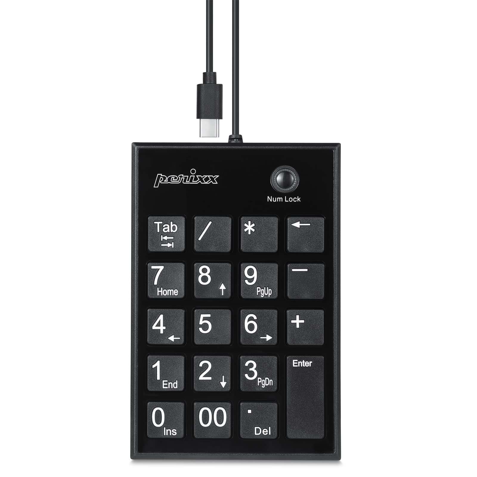 Perixx PERIPAD-202C Wired USB-C Slim Numeric Keypad - Scissor Keys with Black