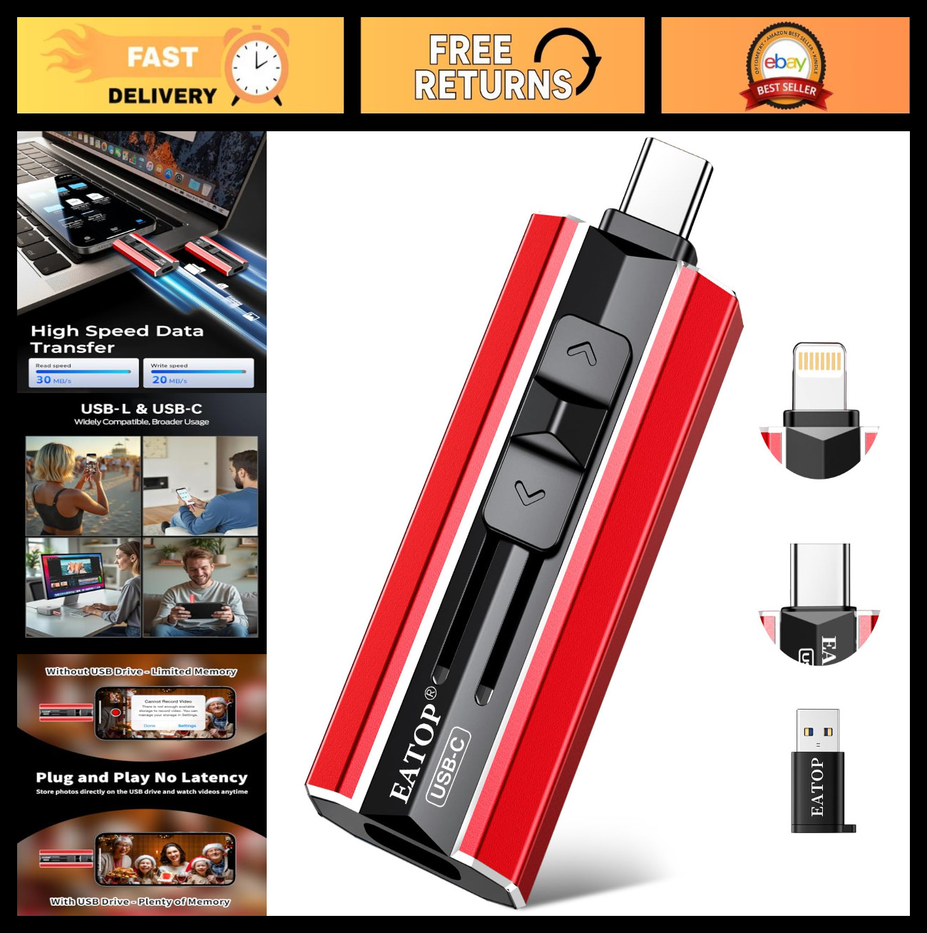 512GB Dual Interface Flash Drive - Portable USB Storage for iPhone, iPad, Androi
