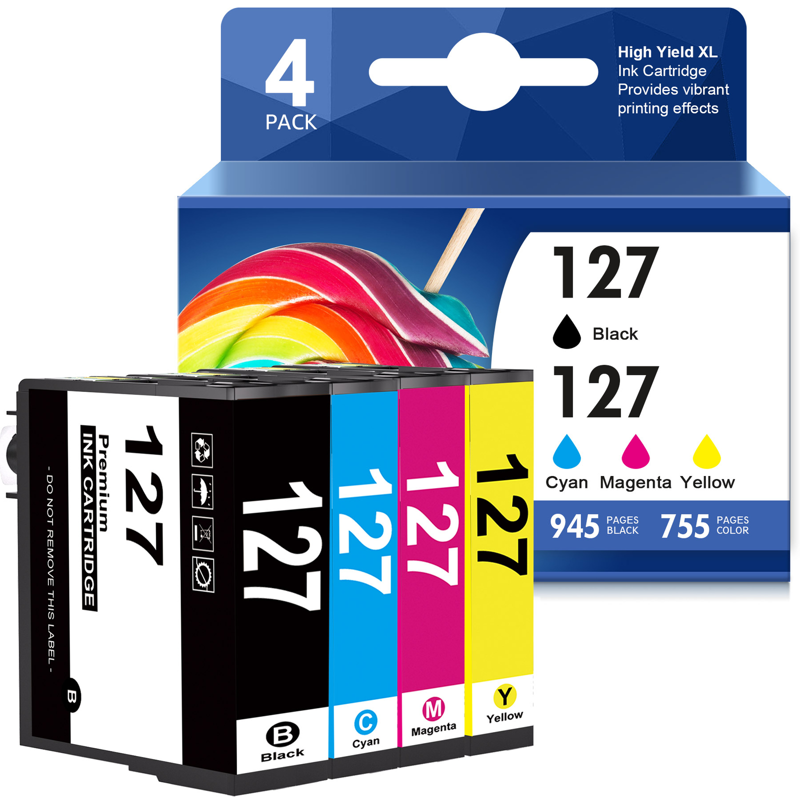 4 Pack 127XL Ink for Epson 127 Ink WorkForce 633 635 645 WF-3530 WF-3540 WF-7010