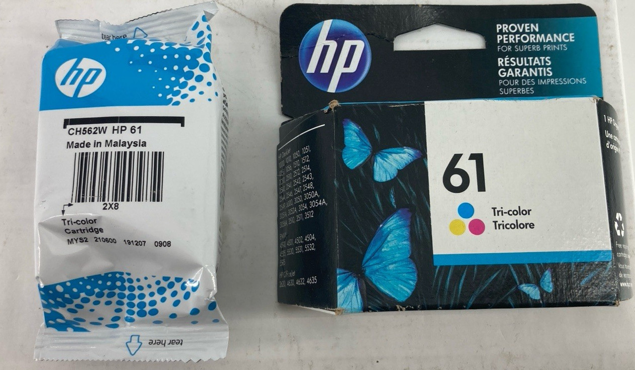 2PK Genuine HP 61 Tri-Color Ink Cartridge CH562WN Factory Sealed Exp 11/2022