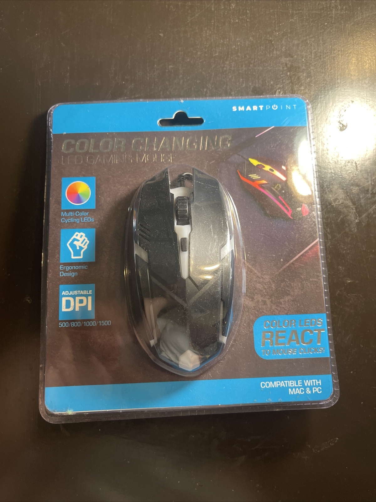 Gaming Mouse Smart Point Multi-Color Changing LED Compatible W/Mac & PC NEW