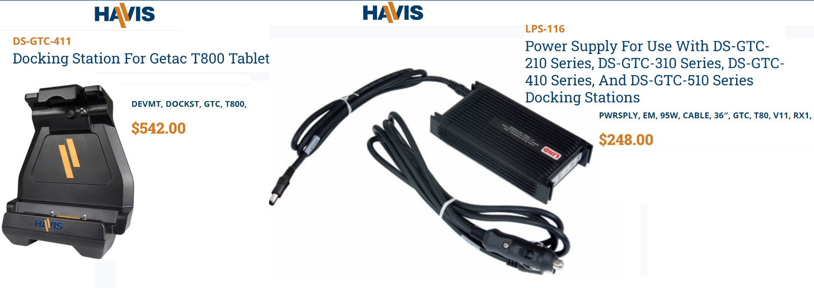 Havis DS-GTC-411 Docking Station Getac T800 Tablet + Lind Power 20v GE2050-3953
