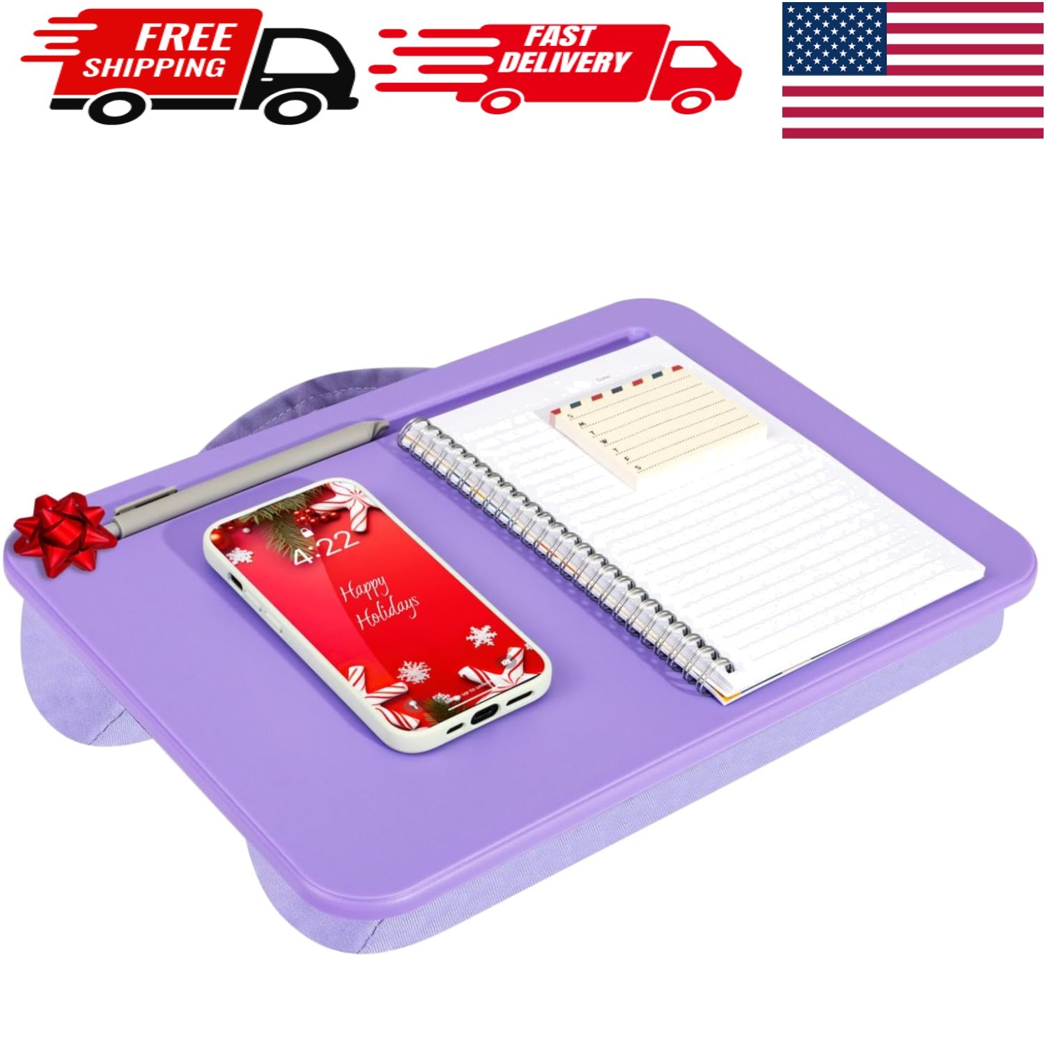 Compact Lap Desk with Built-in Tray - Fits 15" Laptops - Stylish Purple Amethyst