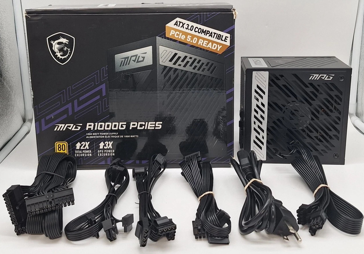 MSI MPG A1000G PCIE5 1000W 80+ Gold Fully Modular Gaming Power Supply w/ Cables
