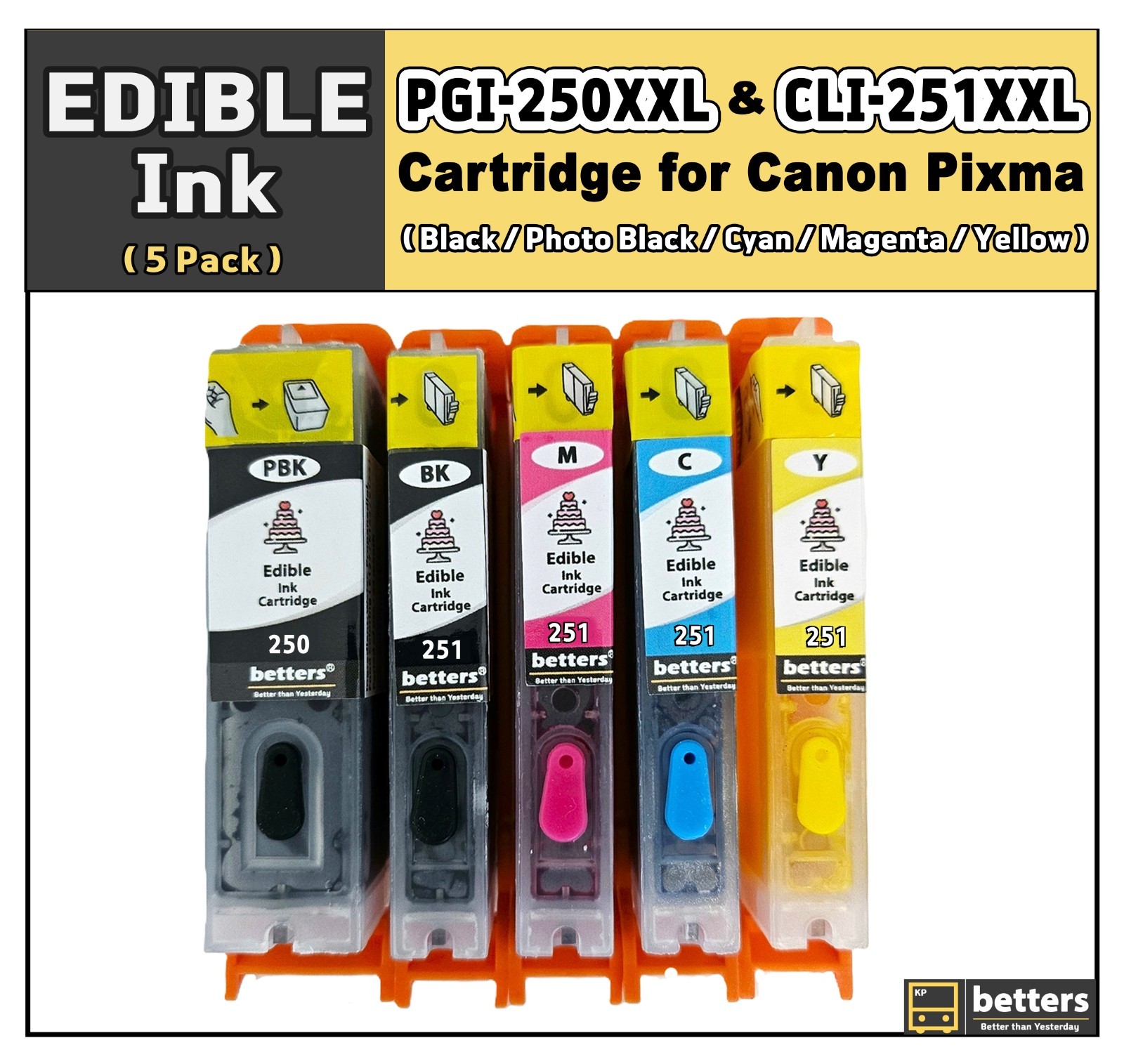 Betters® Edible Ink PGI-250XXL CLI-251XXL Refillable Cartridge for Canon ,5 sets