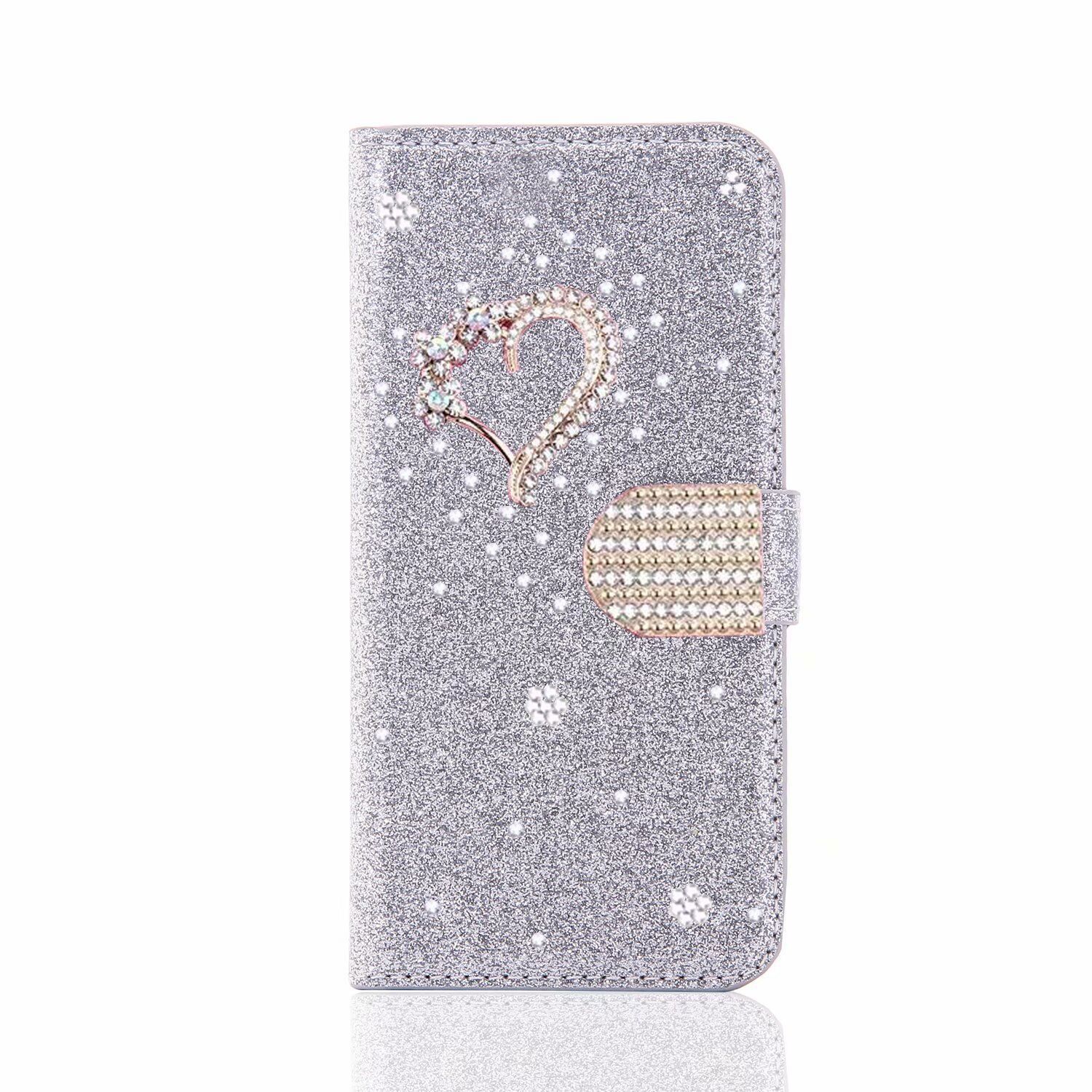 Diamond Love Heart Wallet Cover Case For Redmi Note 13 14 15 A5 A4 15C A3X 13C