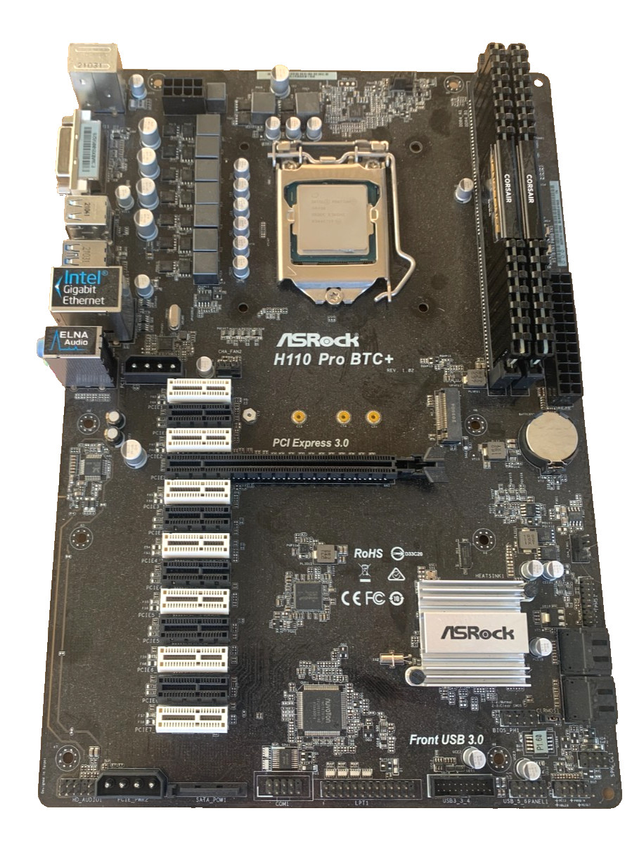 ASRock H110 Pro BTC+ ATX Mining Motherboard +Intel G4400 CPU + 16gb Corsair RAM