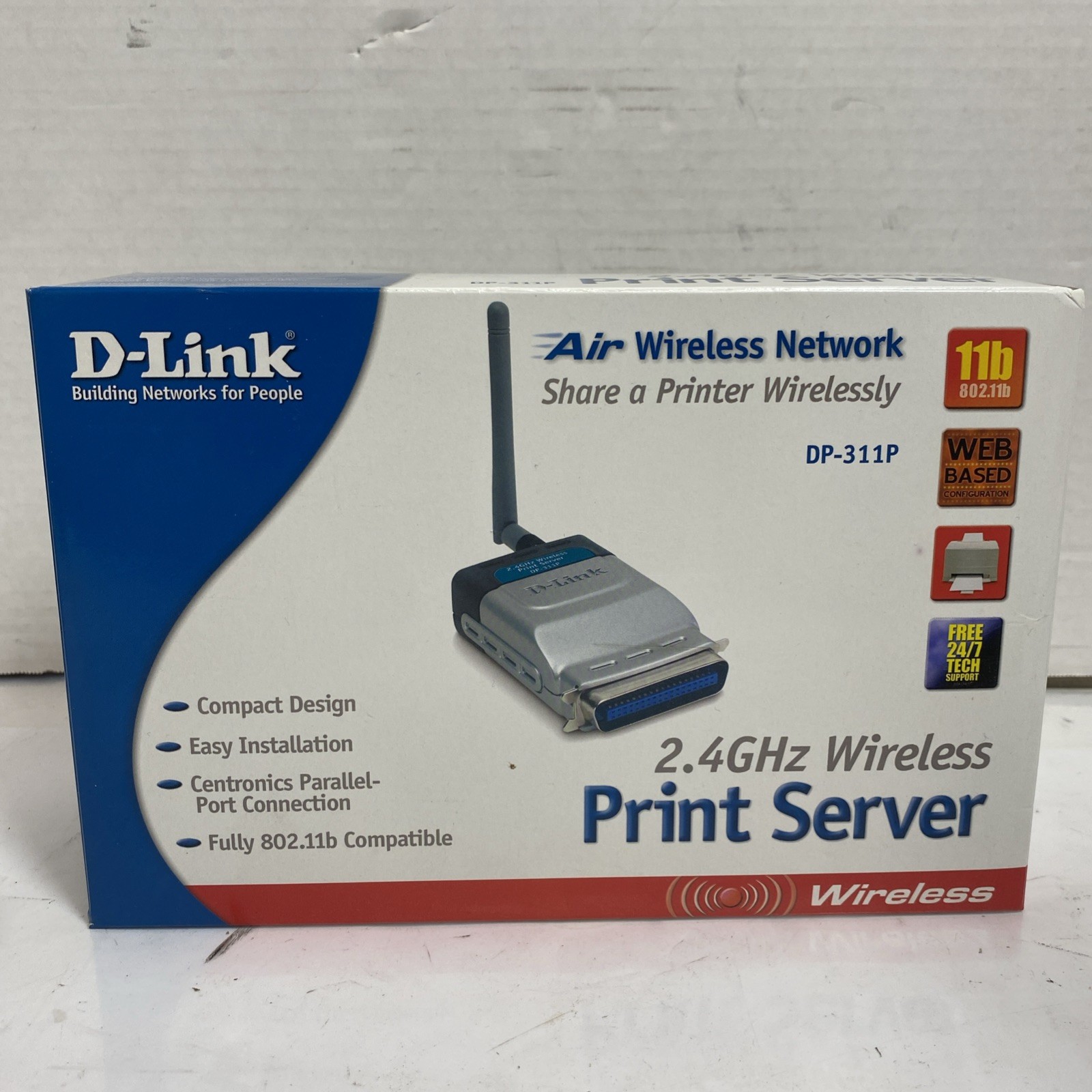 D-Link (DP-311P)Air Wireless Print Server (11 Mbps) 2.4 GHz Wireless NewOpen Box