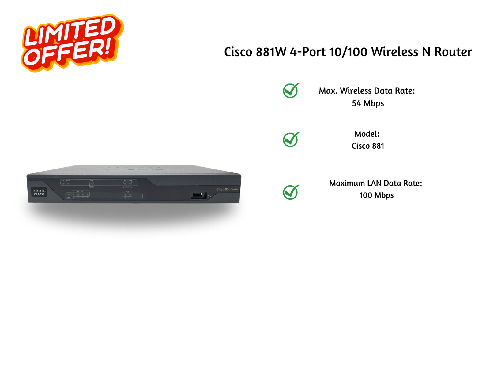 Cisco 881W 4-Port 10/100 Wireless N Router