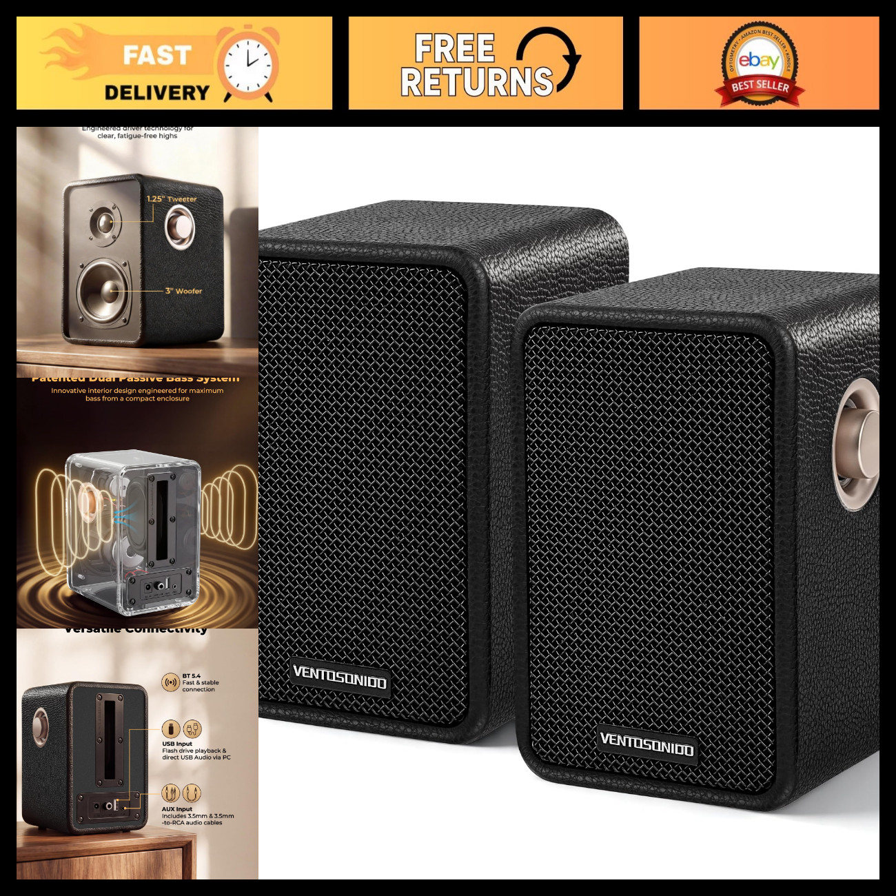 30W RMS Active Bookshelf Speakers for Desktop PC - High-Quality Sound, Compact D