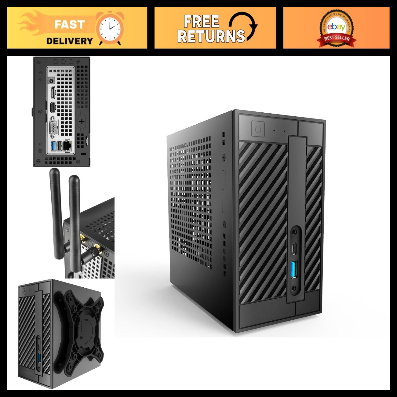Compact Mini PC Barebone System LGA1151, WiFi, A/V, Gigabit Ethernet - Black