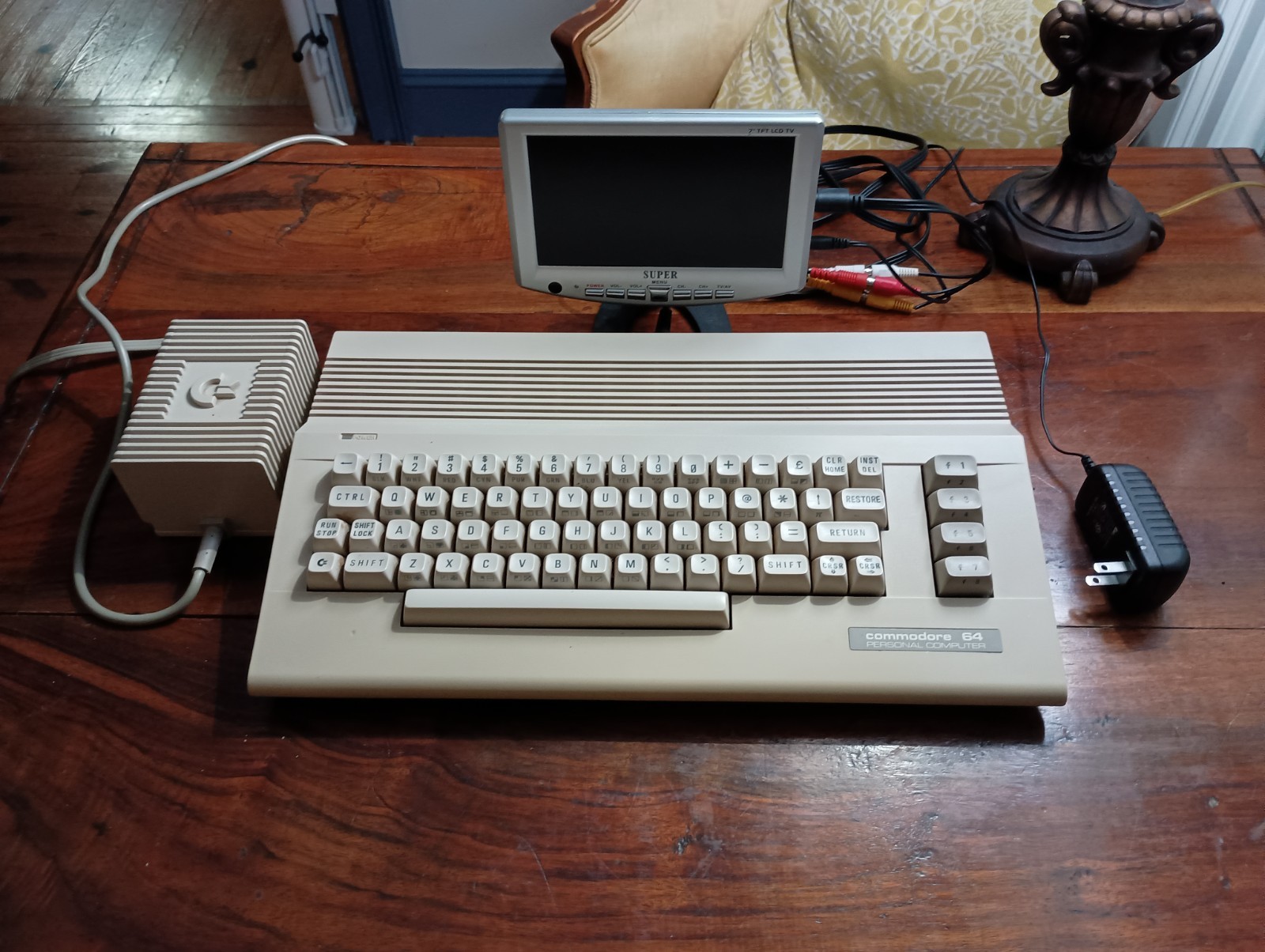 Commodore 64  Computer W/ AC Power Adapter Cord  and  7"  monitor/TV - Works