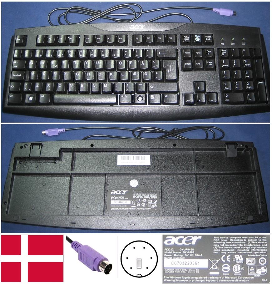 Danish Qwerty Keyboard Acer SK-1688 KB.6880B.073 GYUR845K PS/2 Plug