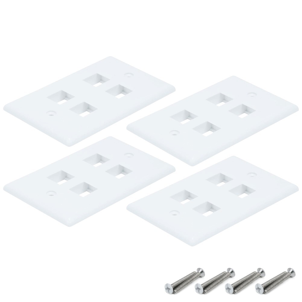 4x 4 Port Hole Wall Plate Keystone Jack Insert Cat6 Cat5e Ethernet 1-Gang White