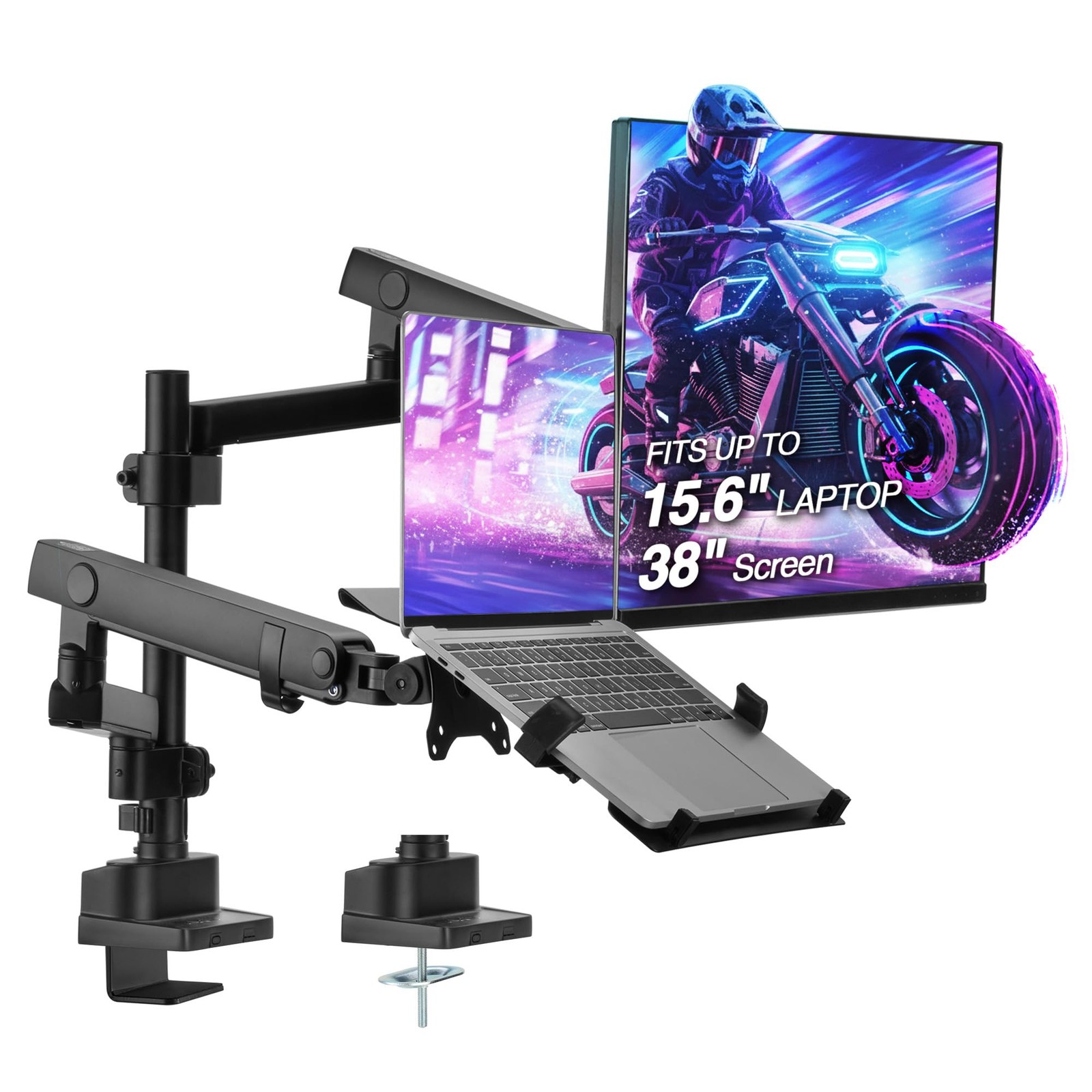 Laptop and Monitor Long Pole Stand - Mount 15.6 Notebook and 32 Monitor on 2