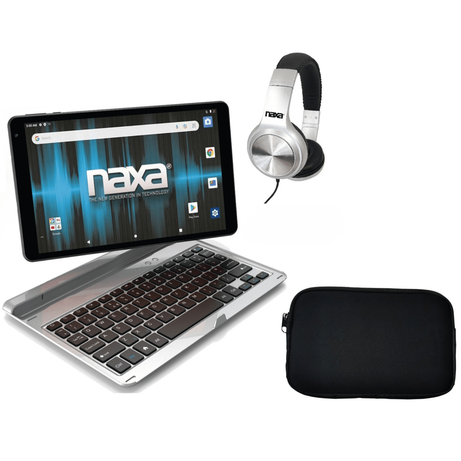 Naxa 2-in-1 10.1” Core Tablet, BT Keyboard Silver - Refurbished Grade Very Good