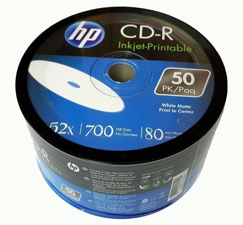 200 HP CD-R CDR 52X 700MB White Inkjet Printable Recordable Blank Disc 4x50pk