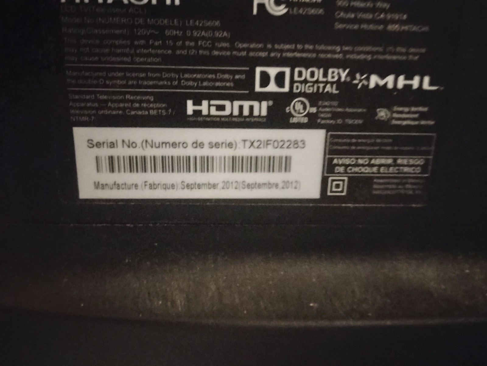 42" Hitachi Flat Screen T.V.