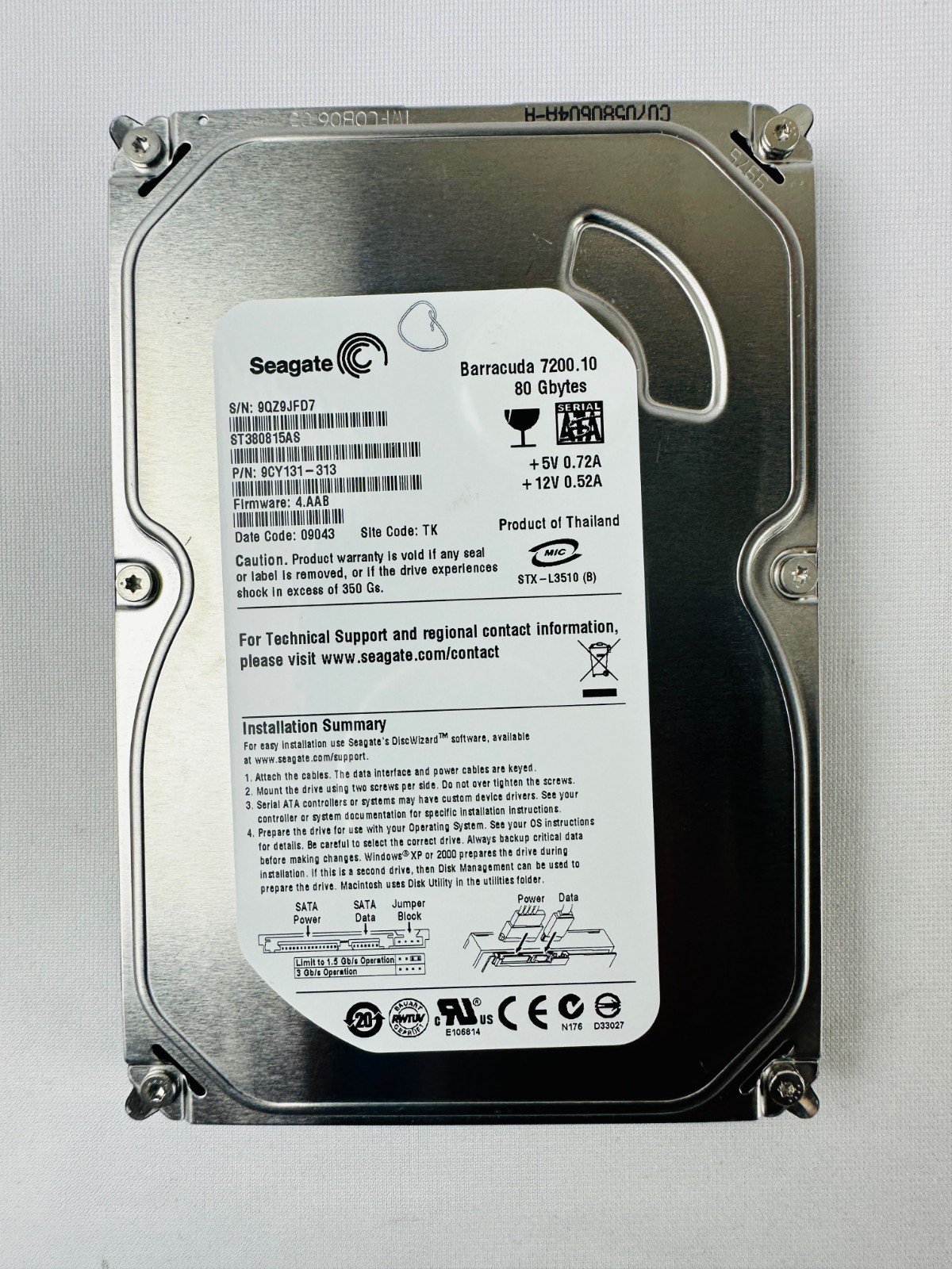 Seagate 9CY131-313 ST380815AS Hard Disk Drive