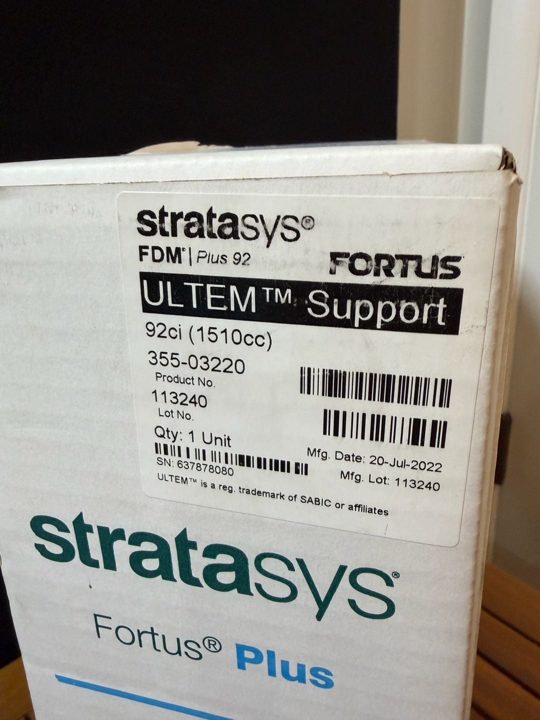 Stratasys Fortus Plus FDM ULTEM Support Canister (Product No. 355-03220)