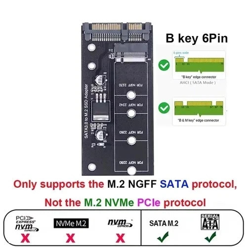 M.2 NGFF SSD to SATA 3.0 Adapter Converter – Supports B-Key & B+M Key 2230-2280