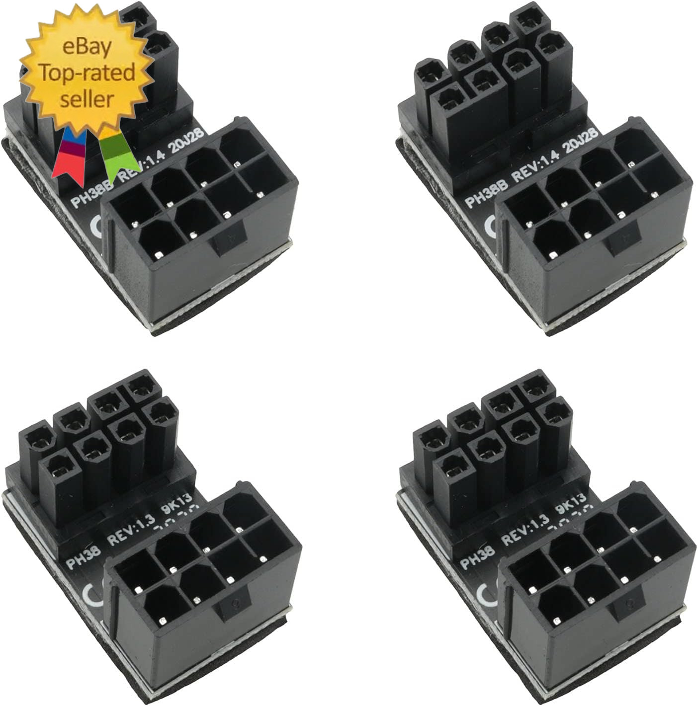 4Pcs GPU VGA Pcie 8Pin Male 180 Degree Angled to 8Pin Female Power Adapter