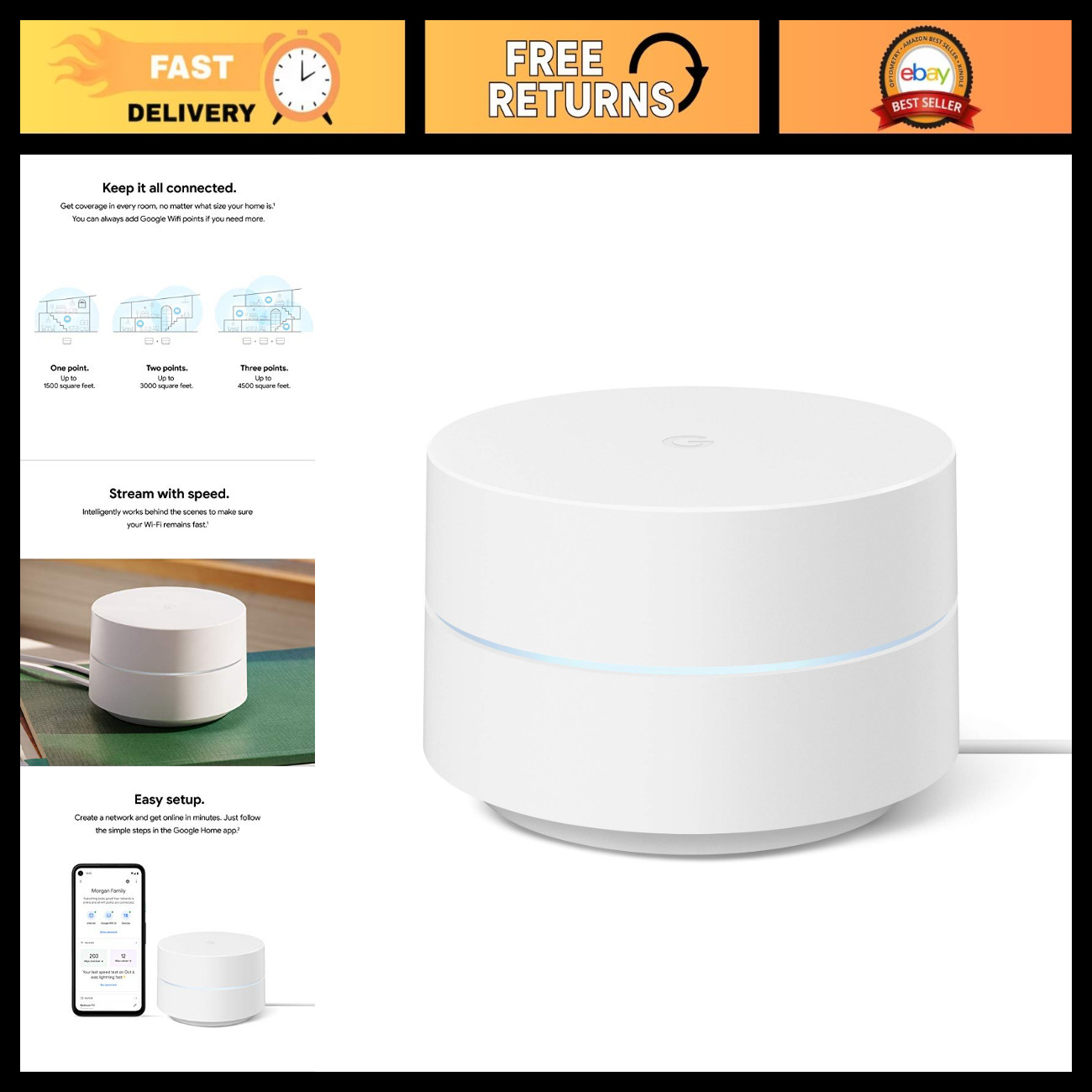 Mesh WiFi System AC1200 - High-Speed WiFi Router - 1500 Sq Ft Coverage - 1 Pack